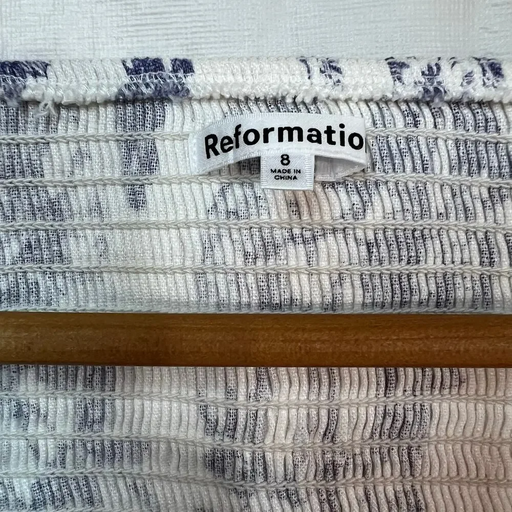 Reformation Stilton Linen Top Carla – Blue Floral Fruit Print – Size 8